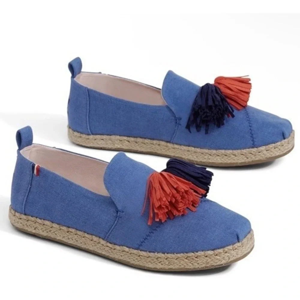 TOMS x Clare V. Sz 8 Deconstructed Alpargata Denim Tassel Espadrille Flats